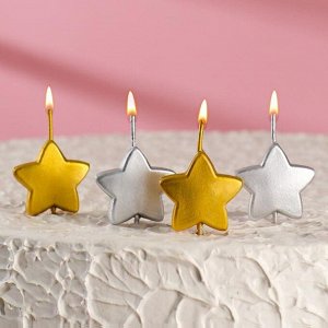 Свечи в торт на шпажках "Звезды", 6,6х3,8 см, 25 гр, набор 4 шт