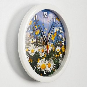 Часы настенные, серия: Природа, "Ромашки", плавный ход, d=28 см
