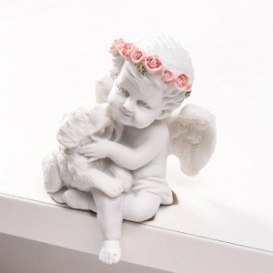 Сувенир полистоун "Белоснежный ангел в розовом венке, с щенком" 8х6,5х5 см