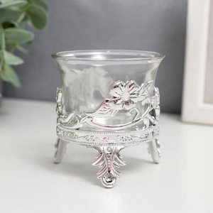 Подсвечник стекло, пластик на 1 свечу "Цветочек" серебро 6,5х6х6 см