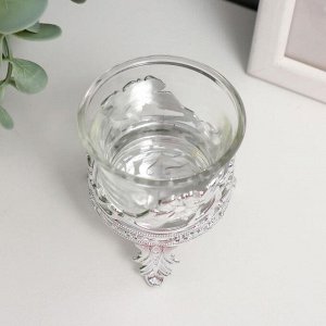 Подсвечник стекло, пластик на 1 свечу &quot;Цветочек&quot; серебро 6,5х6х6 см