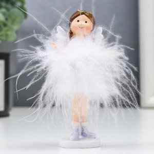 Сувенир полистоун "Ангел-малышка с косами, в белой юбочке" пух 10х3х5 см