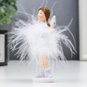 Сувенир полистоун "Ангел-малышка с косами, в белой юбочке" пух 10х3х5 см