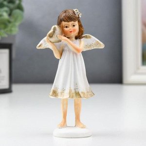 Сувенир полистоун "Ангелочек-девочка в золотистом платье, с сердечком" 11х3,5х6,5 см