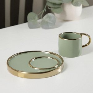 Кофейная пара «Акварель», чашка 90 мл, блюдце 13*1 см, цвет бледно-зелёный