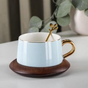 Чайная пара с ложкой «Улун», чашка 280 мл, блюдце d=13 см, цвет светло-голубой