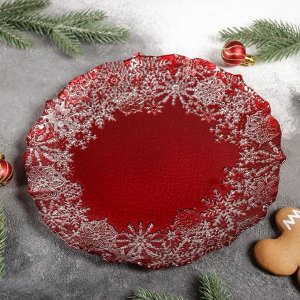Тарелка «Снежные узоры», d=28 см, цвет красный