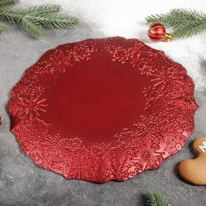 Тарелка «Снежные узоры», d=28 см, цвет красный