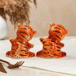 Набор для специй "Тигрята обнимашки", символ года 2022, цвет оранжевый, керамика, 11 см