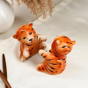 Набор для специй "Тигрята обнимашки", символ года 2022, цвет оранжевый, керамика, 11 см