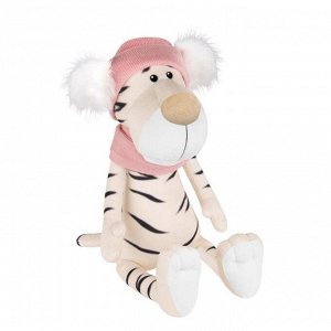 Мягкая игрушка «Тигрица белая в шарфе и шапке с помпонами», 24 см