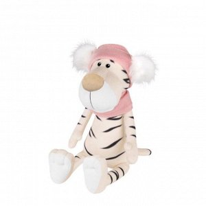 Мягкая игрушка «Тигрица белая в шарфе и шапке с помпонами», 20 см