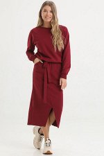 Платье Celine с напуском и разрезом бордовое