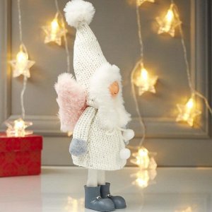 Кукла интерьерная "Ангелочек Еся в белом вязаном платье, с капюшоном-колпаком" 28х9х12 см