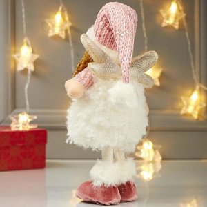 Кукла интерьерная "Ангелочек Еся в белом меховой юбке, в розовом колпаке" 39х7х18 см