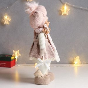 Кукла интерьерная "Малышка с хвостиками, в  сарафане и розовой шапке, с сердцем" 37,5 см