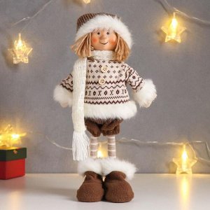 Кукла интерьерная "Малыш в бежевом зимнем наряде" 49 см