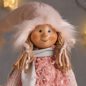 Кукла интерьерная "Малышка с хвостиками, в бело-розовом платье и колпаке" 55 см