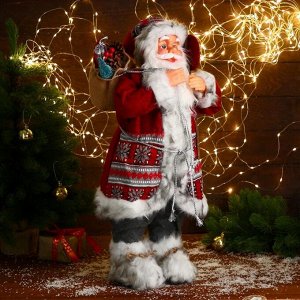 Дед Мороз "В красной шубке с орнаментом, с подарками" 35х60 см