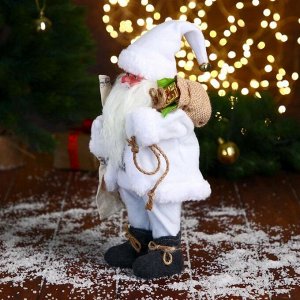 Дед мороз 29 см в белом полушубке с мешком