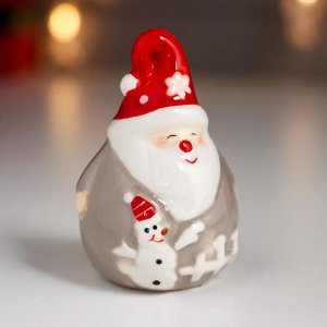 Сувенир керамика "Дедушка Мороз красный нос, снеговичок на кафтане" 6,6х4х4,6 см