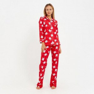 Пижама новогодняя женская (рубашка и брюки) KAFTAN Мишки, цвет красный, размер 40-42