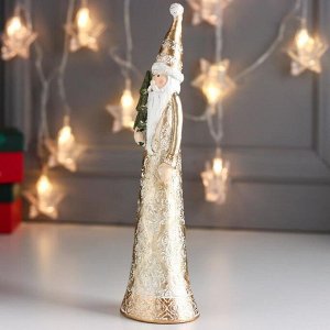 Сувенир полистоун "Дед Мороз в золотой шубе с морозными узорами, с ёлкой" 28х6х8 см