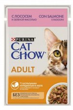 Cat Chow влажный корм для кошек Лосось+зеленая фасоль в желе 85гр пауч АКЦИЯ!