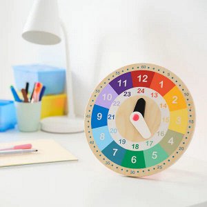 UNDERHÅLLA УНДЕРХОЛЛА Обучающие деревянные часы, разноцветный25 см
