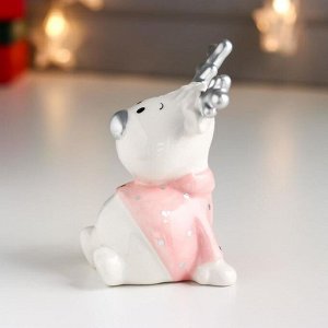 Сувенир керамика "Лосик-малыш в розовом свитере, серебристый нос и рожки" 12,2х8,4х9,3 см