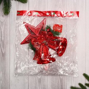 Украшение новогоднее "Два колокольчика на праздничной звезде" 19х33 см, красный