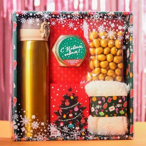 Подарочный набор новогодний «Веселья в новом году»: чай со вкусом лесных ягод 50 г, крем-мед хлопковый 120 г, арахис в шоколадной глазури, 100 г, носки р-р: 36.