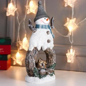 Сувенир полистоун "Лесной снеговик с белочкой и совой" 28х11,5х15,2 см