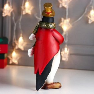 Сувенир полистоун "Пингвин в красном фраке, в цилиндре, с подарком" 27,5х10,5х9,5 см