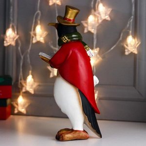 Сувенир полистоун "Пингвин в красном фраке, в цилиндре, с книгой" 33х15,5х11,5 см