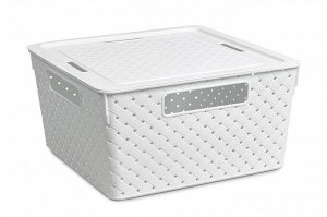 Коробка для хранения квадратная "Береста" с крышкой 11л 290х290х150 ( белый)