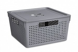 Коробка для хранения квадратная "Лофт" с крышкой 11л 290х290х151 (серый)