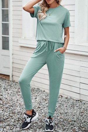 Green Cozy Cotton T-shirt Pants Set