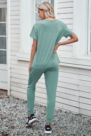 Green Cozy Cotton T-shirt Pants Set