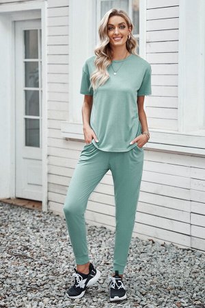 Green Cozy Cotton T-shirt Pants Set