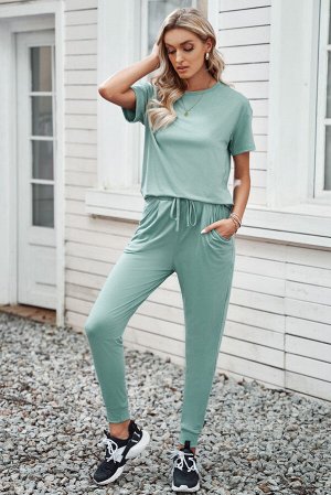 Green Cozy Cotton T-shirt Pants Set