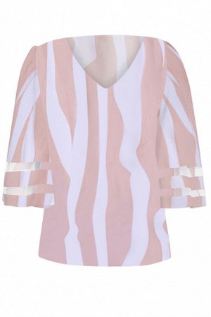 Розово-белая полосатая блуза с V-образным вырезом и широкими рукавами 3/4