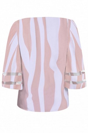Розово-белая полосатая блуза с V-образным вырезом и широкими рукавами 3/4