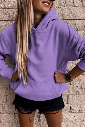 Фиолетовое однотонное свободное худи с карманом-кенгуру