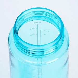 Бутылка для воды Enjoy sports, 800 мл, клик, на ремешке, голубой 8х26 см