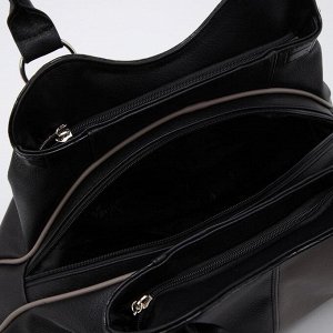 Сумка-мешок, 3 отдела на молниях, наружный карман, цвет чёрный/серый