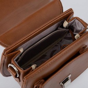 Сумка мессенджер, отдел на клапане, наружный карман, регулируемый ремень, цвет коричневый