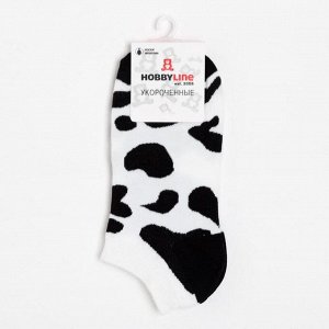 Носки женские укороченные Нжу540-02 "Коровий принт" цвет белый/чёрный, р-р 23-25 (36-40)