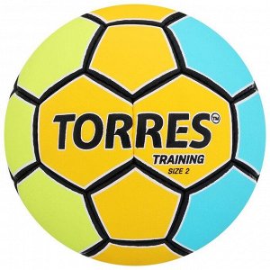 Мяч гандбольный TORRES Training, размер 2, ПУ, ручная сшивка, цвет жёлтый/голубой