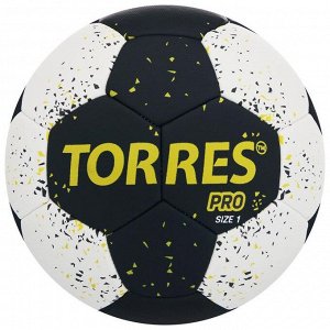 Мяч гандбольный TORRES PRO, размер 1, ПУ, гибридная сшивка, цвет чёрный/белый/жёлтый